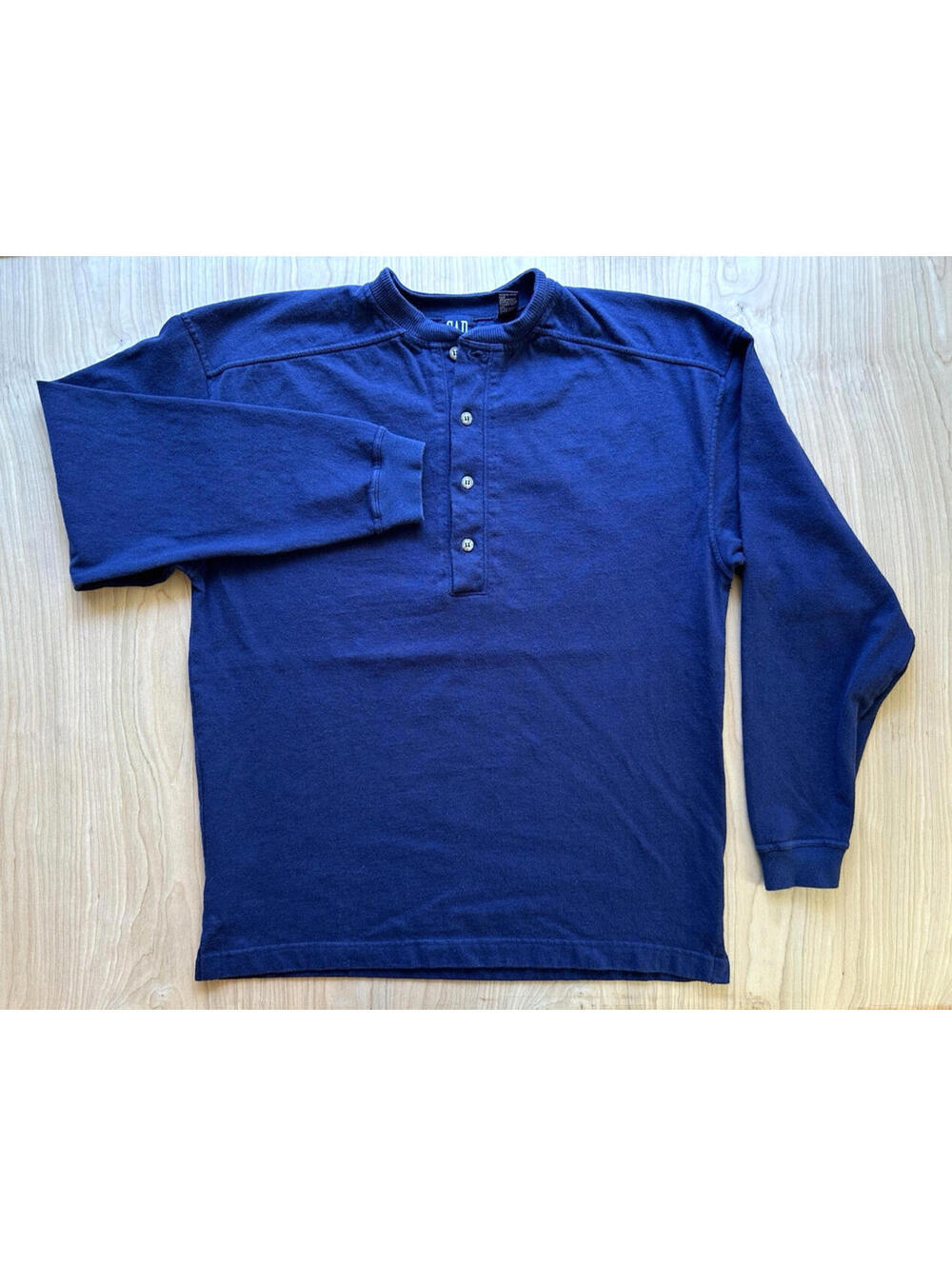 vintage 90's GAP blue HENLEY all cotton LONG SLEEVE size small RIBBED COLLAR